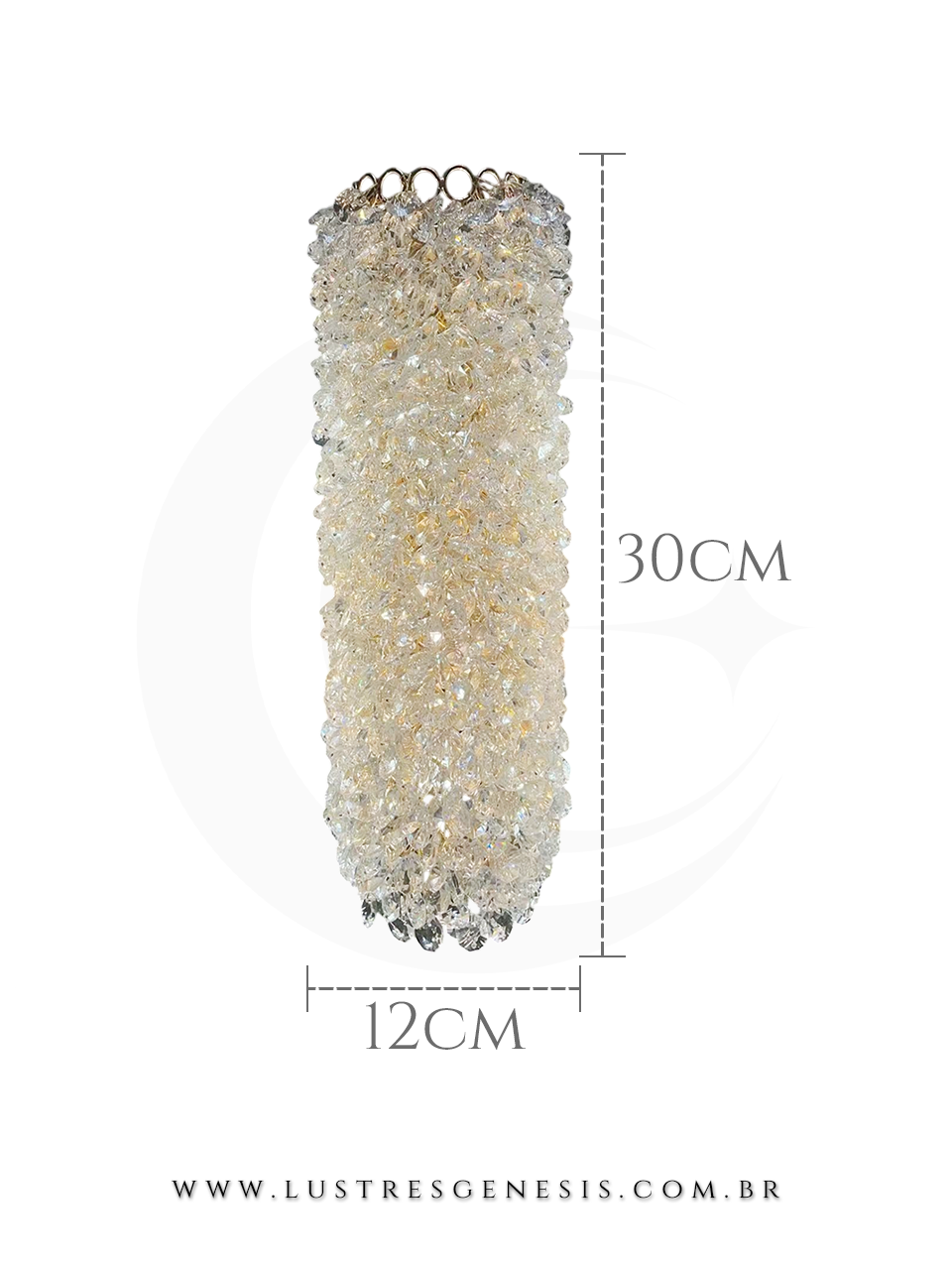 Arandela Led Cristal Dourado Retangular 12x30cm, Sala de Estar, Quarto, Banheiro, Cabeceira, Espelho do Banheiro, Suite Master, Hall